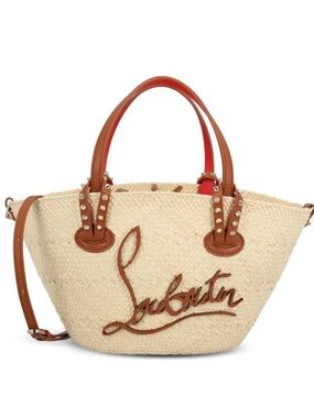 Christian Louboutin Beige Straw Tote with Brown Leather Trim